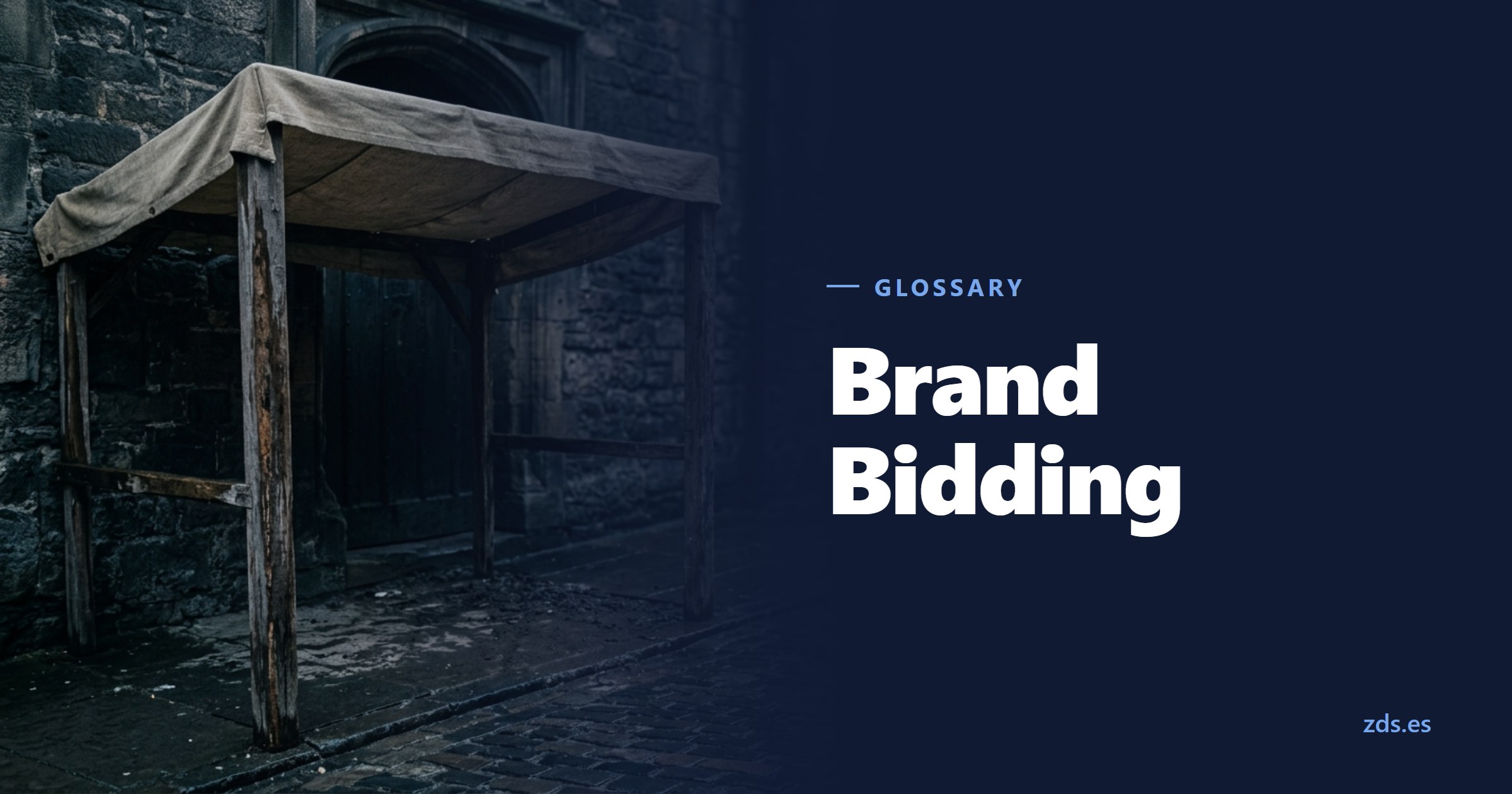 A plain market stall set up right in front of a shop entrance — beside the title Brand Bidding