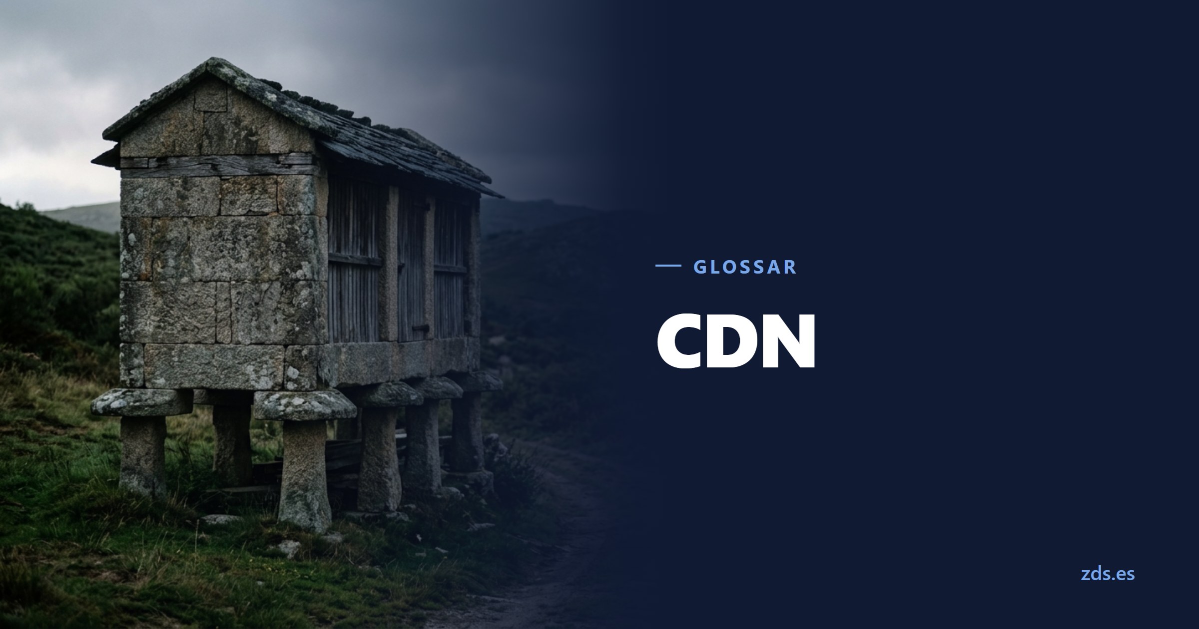 Ein steinerner Speicher auf Pilzsteinen, unmittelbar an einem Feldweg — daneben der Titel CDN