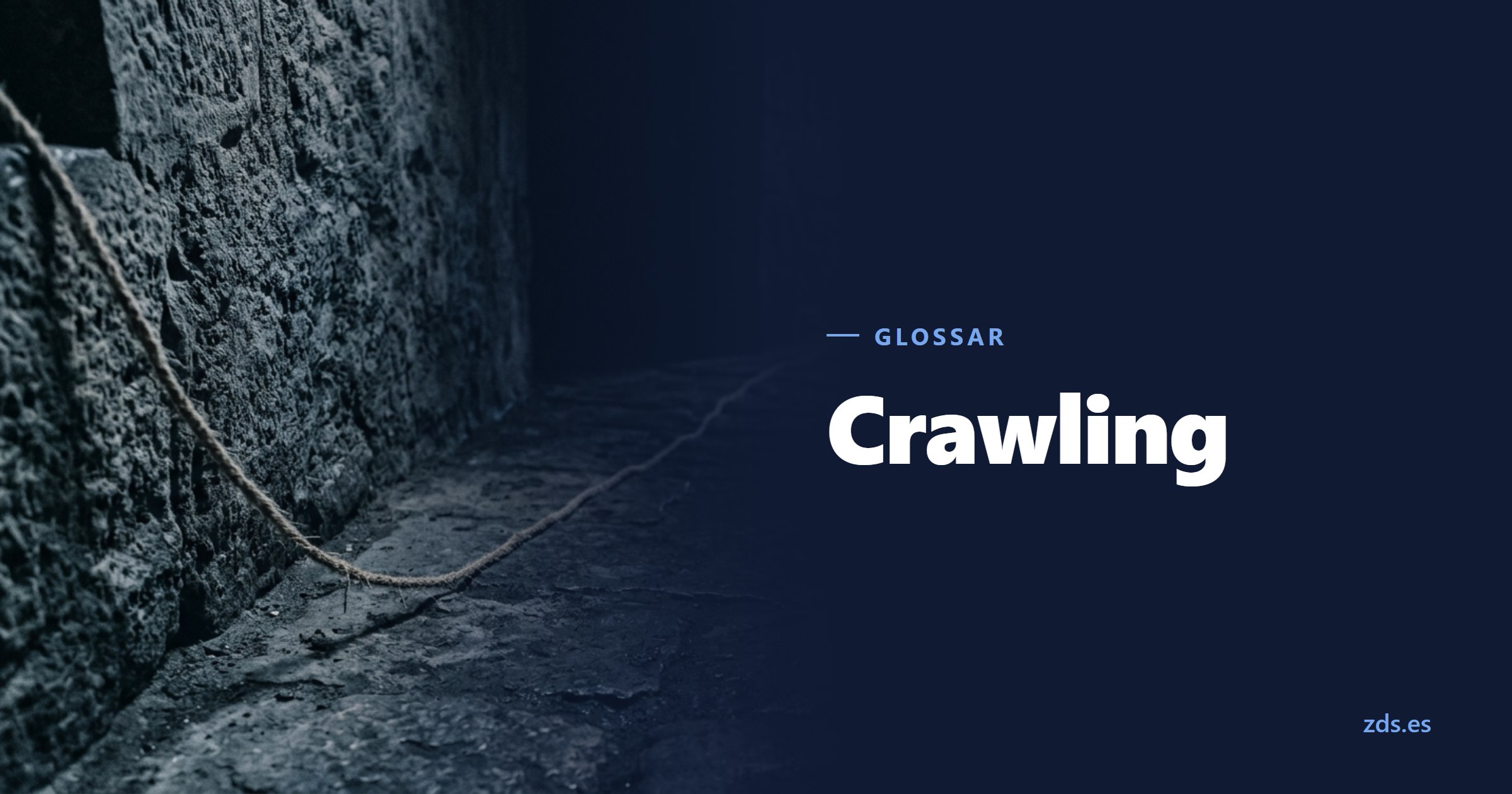 Eine Schnur, über den Boden eines Steingangs gelegt — daneben der Titel Crawling