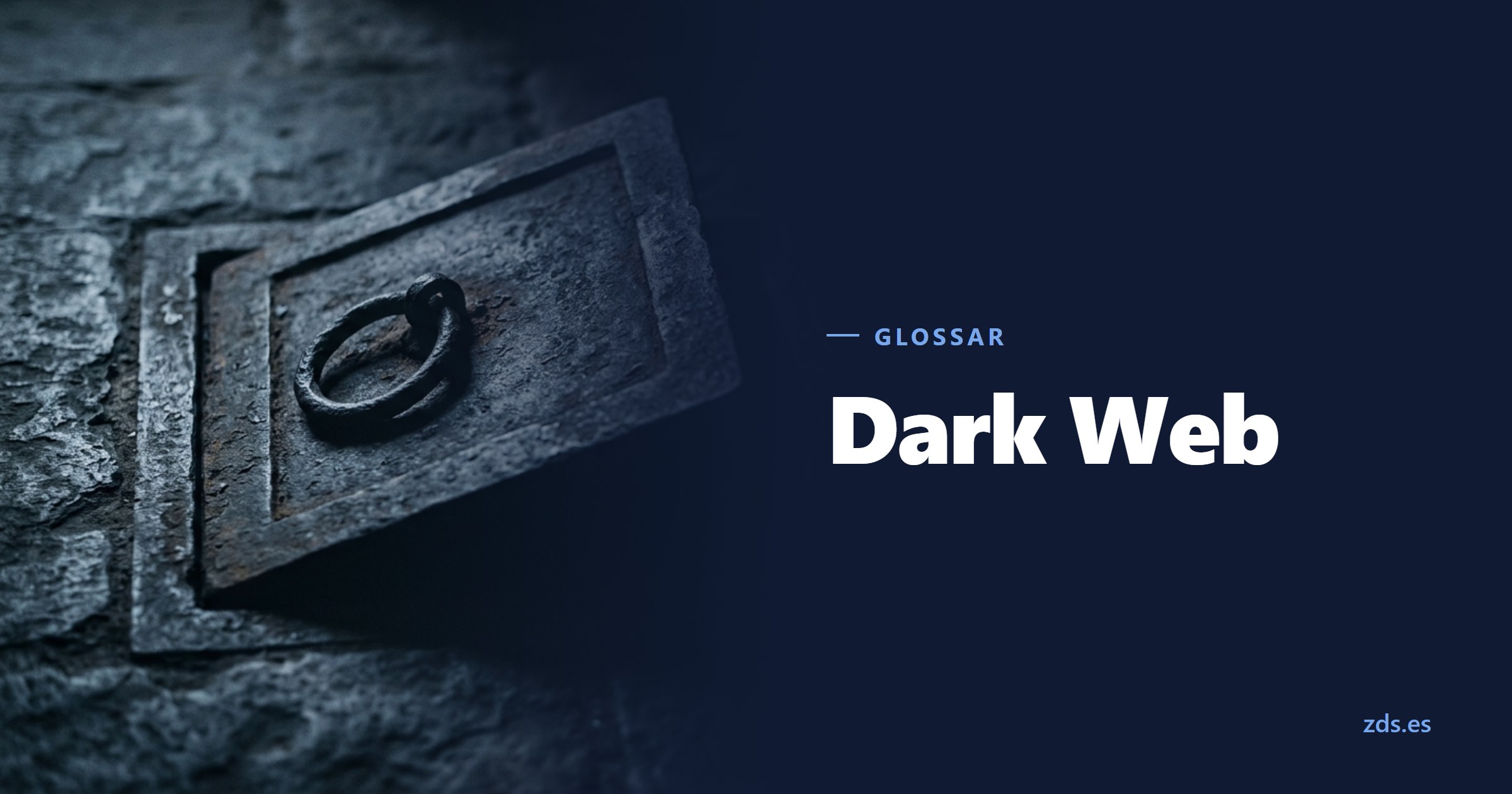 Eine Kellerluke, bündig im Steinboden, einen Spalt geöffnet — daneben der Titel Dark Web