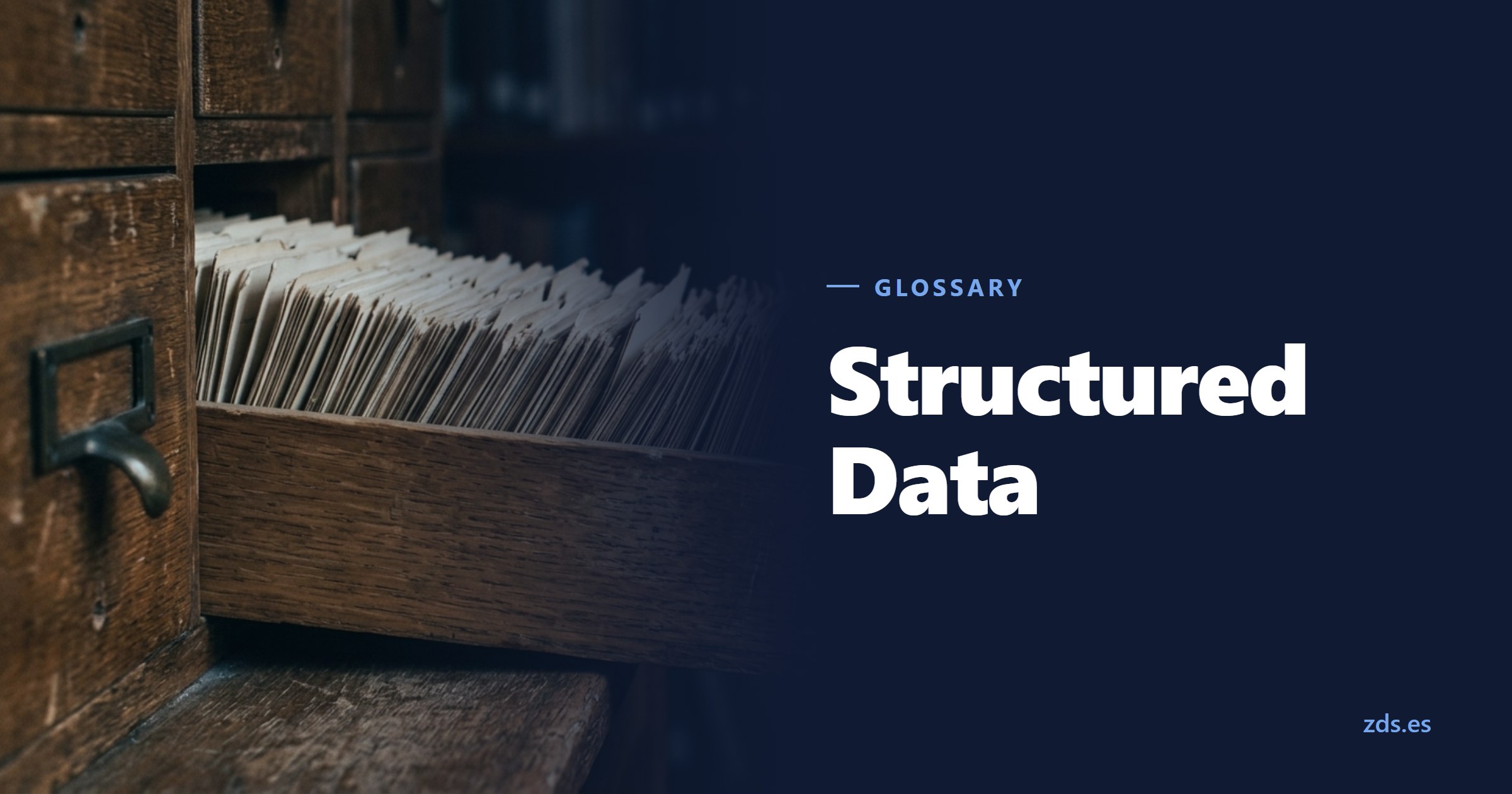 A half-open library card drawer, cards standing on edge — beside the title Structured Data