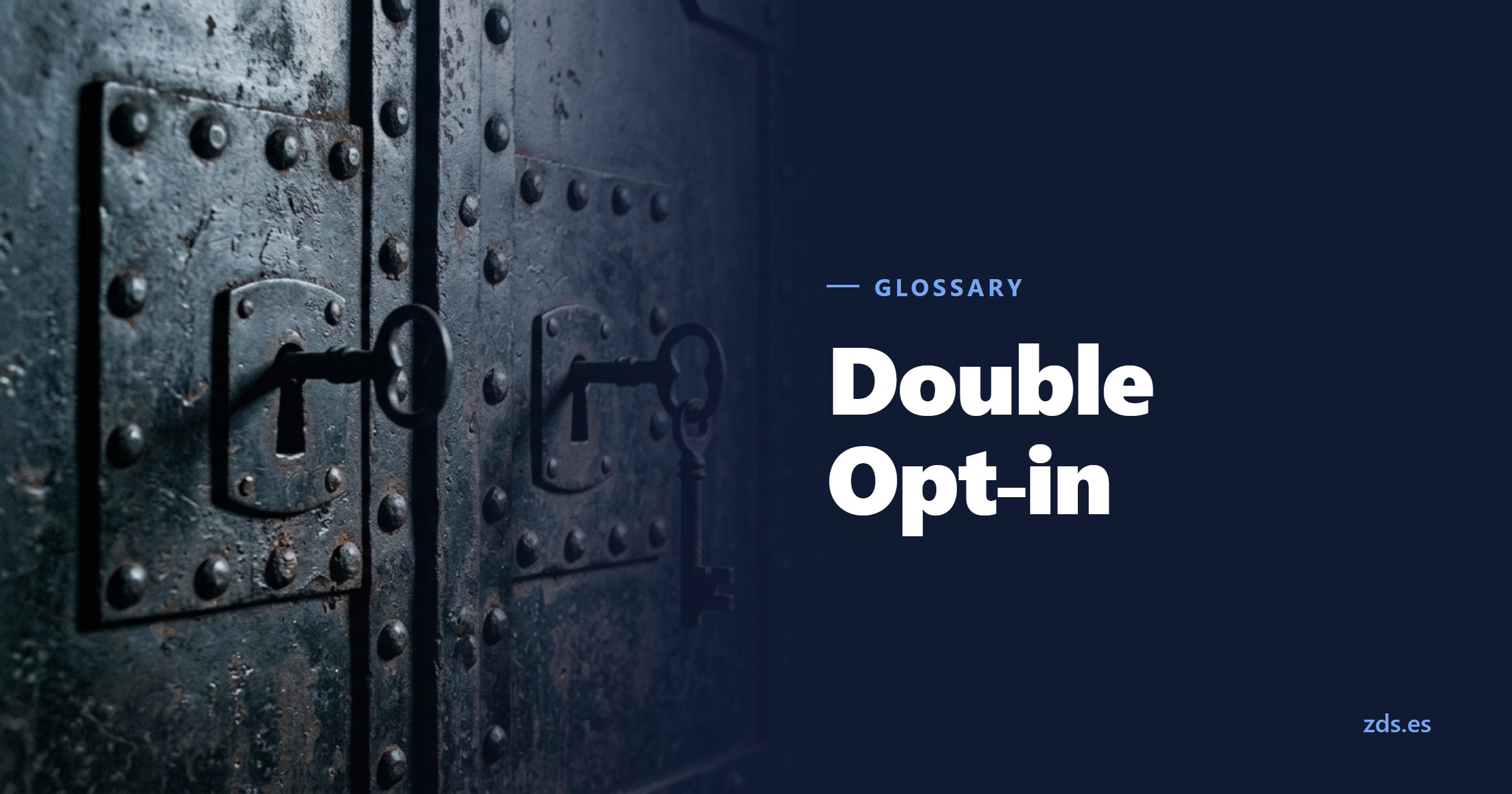 A safe door with two separate locks, a key in each one — beside the title Double Opt-in