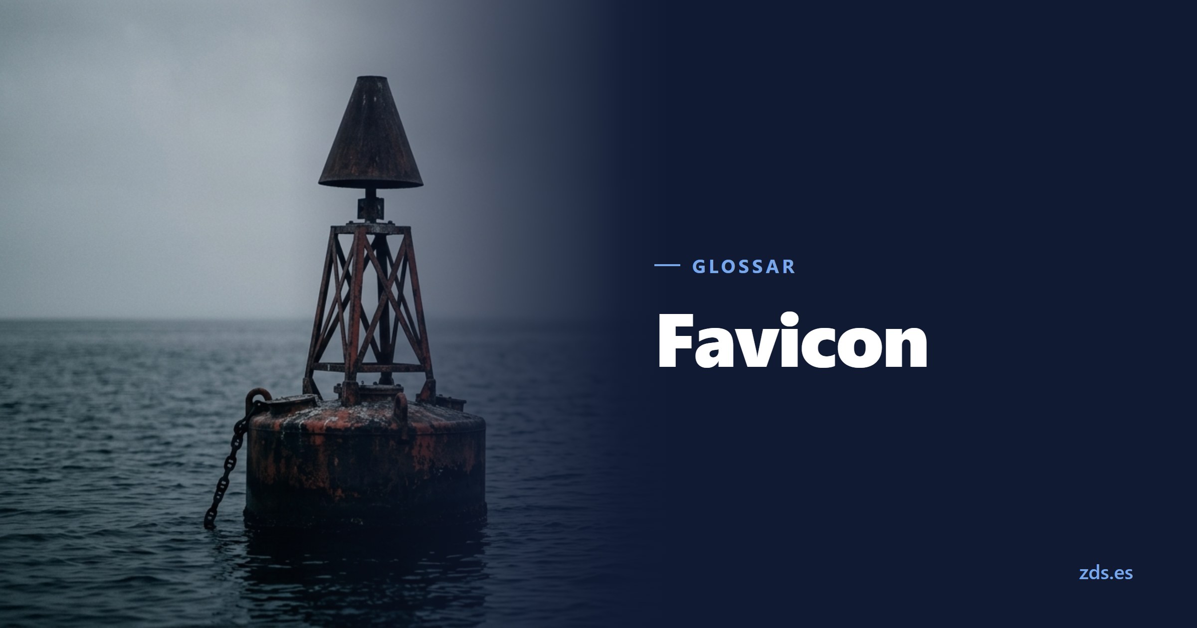 Eine Fahrwassertonne mit kegelförmigem Toppzeichen auf offener See — daneben der Titel Favicon