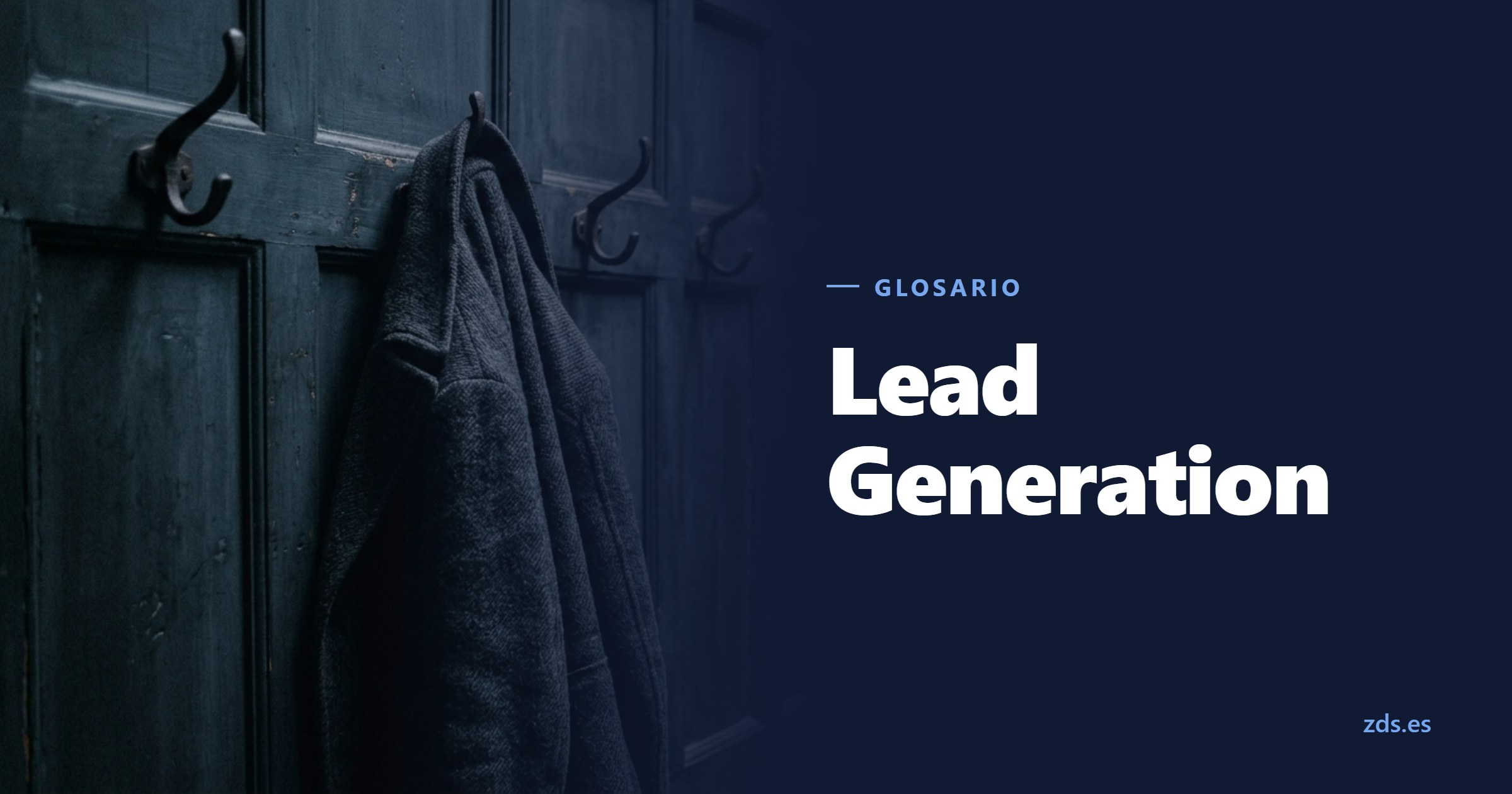 Una hilera de ganchos de hierro vacíos con un solo abrigo colgado, junto al título Lead Generation