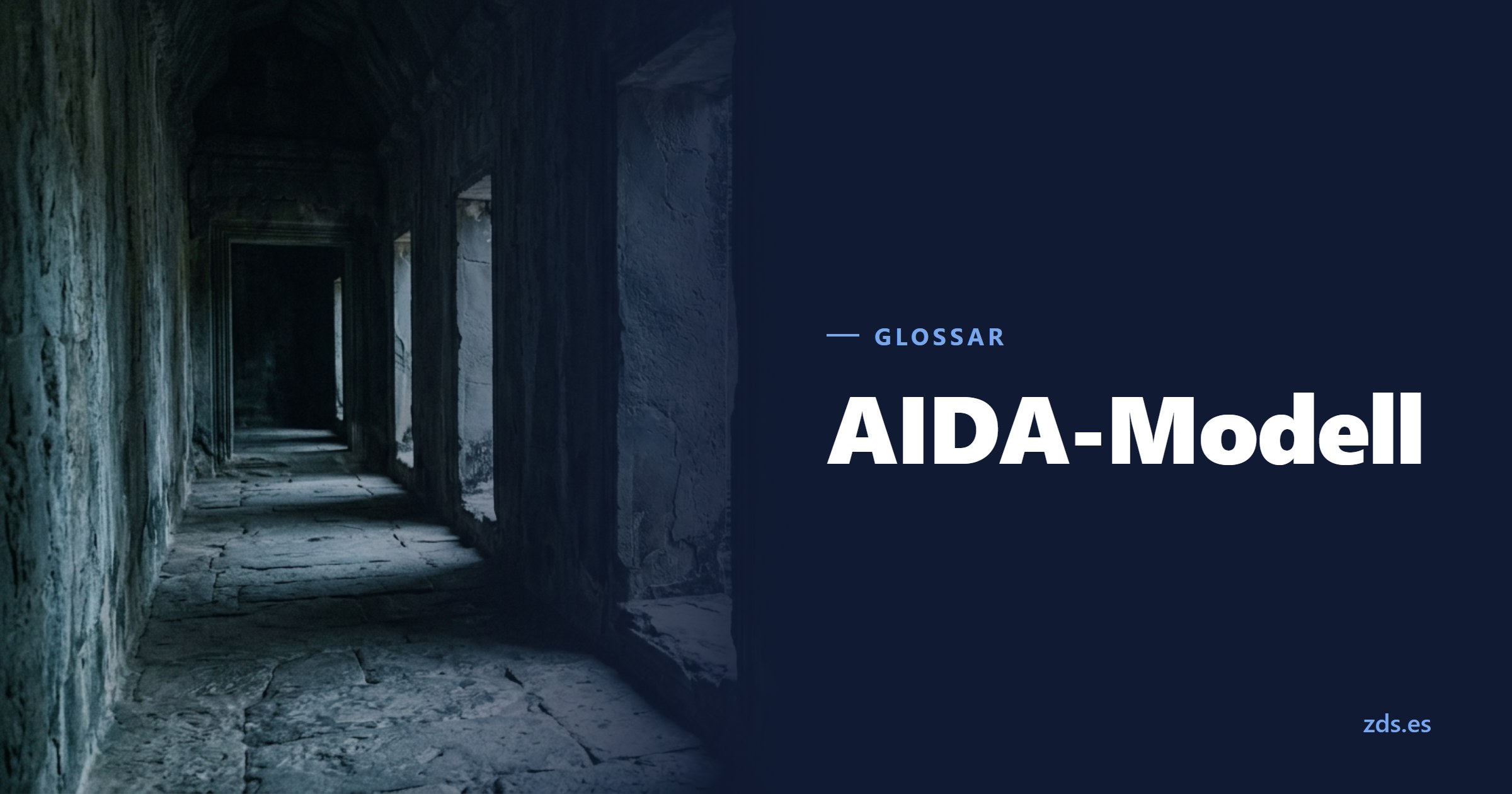 Ein Steingang mit mehreren Schwellen hintereinander — daneben der Titel AIDA-Modell