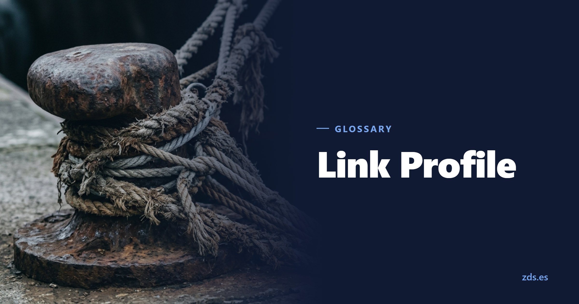 A rusted bollard with several ropes coiled round it, some frayed — beside the title Link Profile