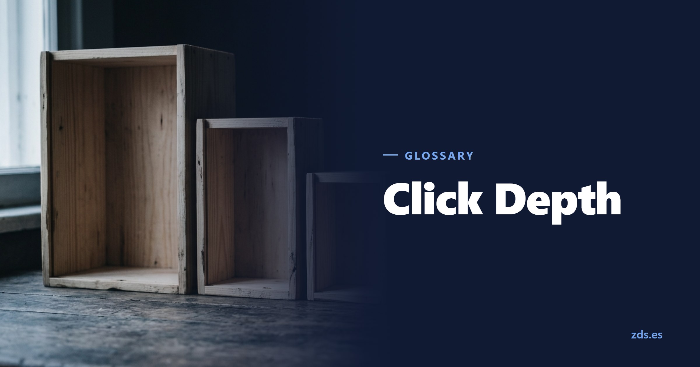 Nesting wooden boxes taken apart and lined up in a row — beside the title Click Depth