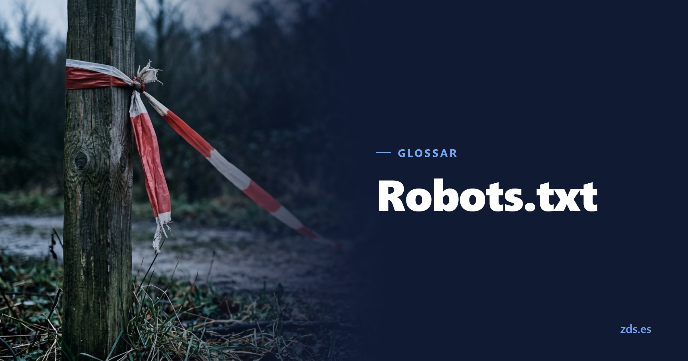 Ein gerissenes Absperrband, das an einem Pfosten hängt — daneben der Titel Robots.txt
