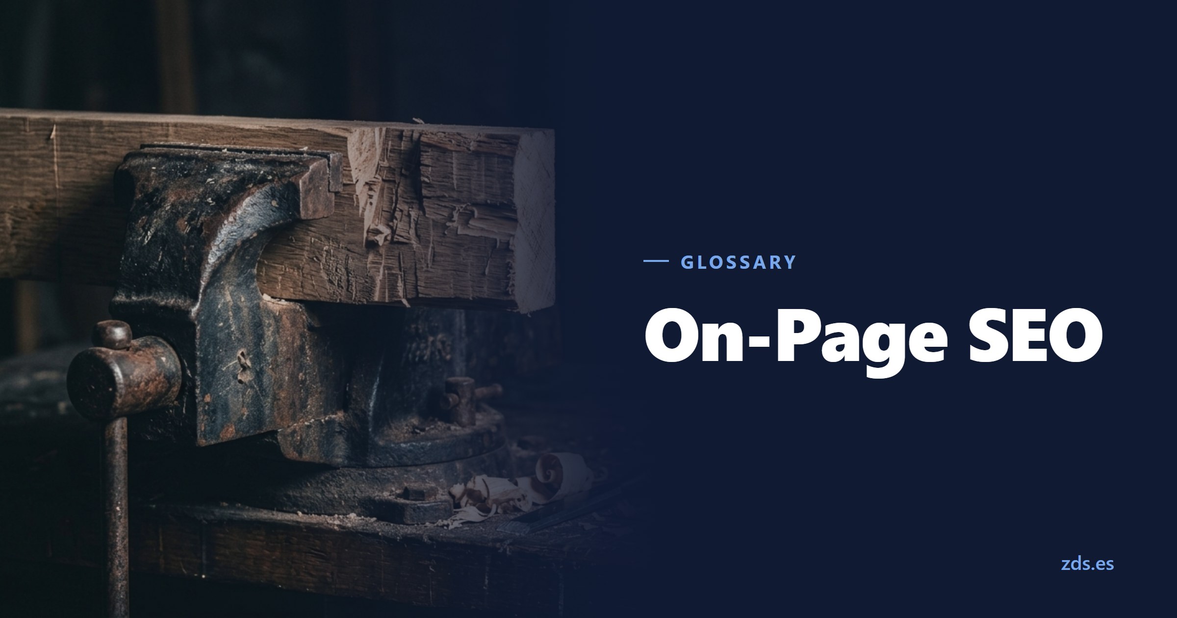 A piece of timber clamped in a bench vice on a workbench — beside the title On-Page SEO