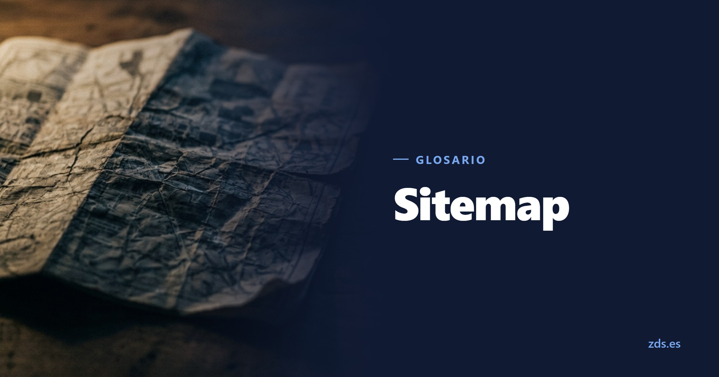 Un plano de papel plegado y gastado, con la rotulación ilegible, junto al título Sitemap