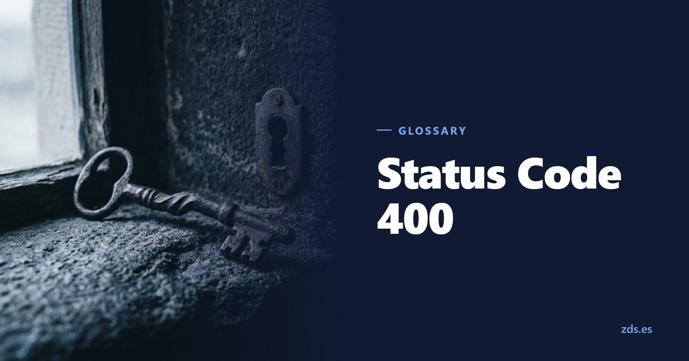 An iron key on a stone sill, beside a keyhole — beside the title Status Code 400