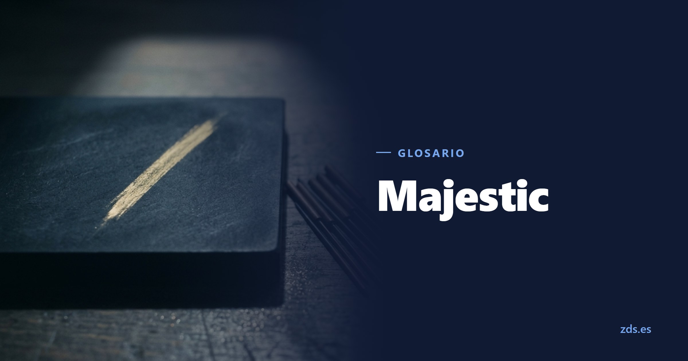 Una piedra de toque negra con una raya metálica y agujas de ensayo al lado, junto al título Majestic